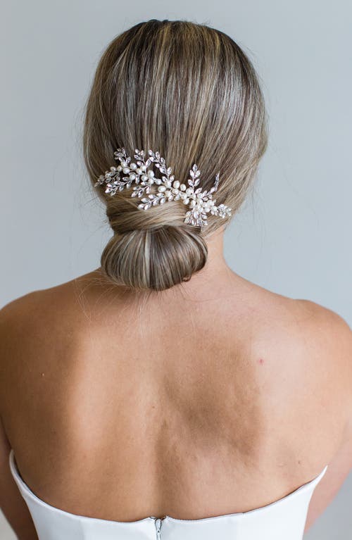 Brides & Hairpins Rumi Crystal & Pearl Halo Comb in Silver at Nordstrom