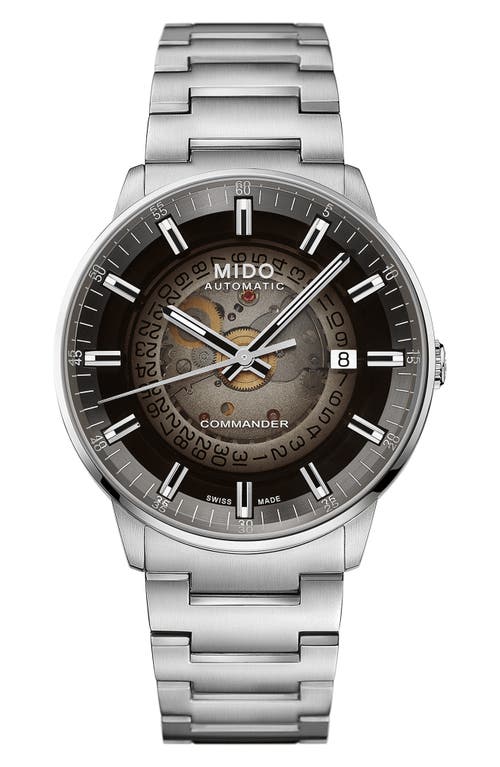 Shop Mido Commander Gradient Skeletal Automatic Bracelet Watch, 40mm In Silver/black