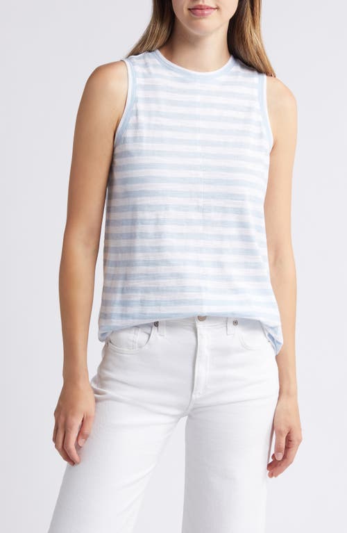 Caslonr Caslon(r) Sleeveless Cotton Blend Crewneck T-shirt In Blue Skyway-white Charm Stripe