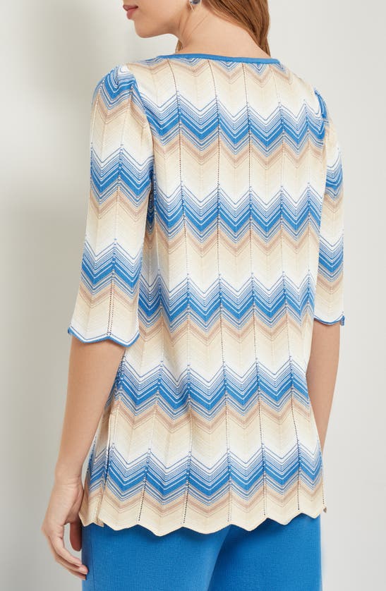 Shop Misook Chevron Pattern Tunic Sweater In Blue/multi