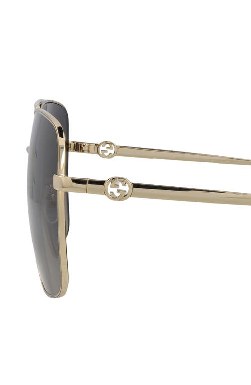 Gucci 63mm Square Pilot Sunglasses In Gold Gold Grey