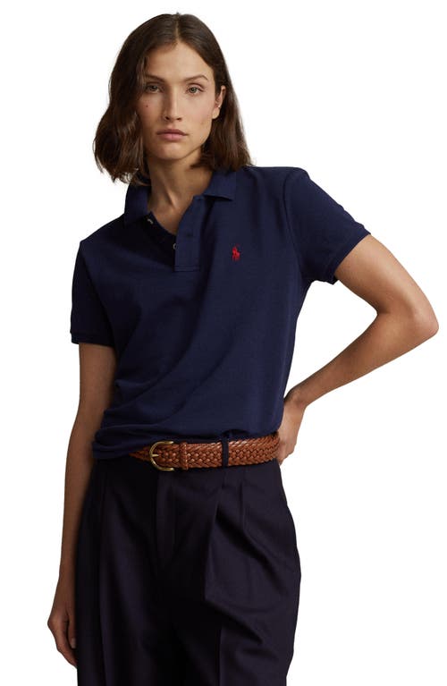 Shop Polo Ralph Lauren Classic Fit Piqué Polo In Newport Navy/red Pp