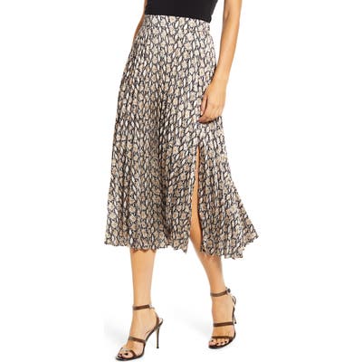 All In Favor Snake Print Pleated Skirt, Beige