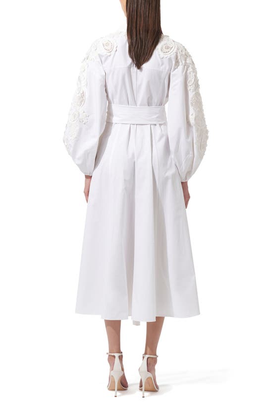 Shop Carolina Herrera Belted Long Sleeve Poplin Midi Shirtdress In White