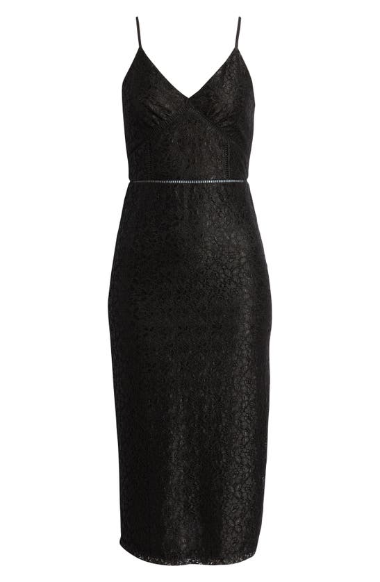 Nsr Fitted Lace Midi Dress In Black Lace | ModeSens