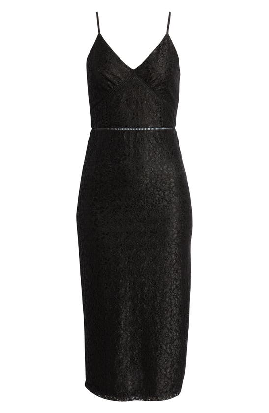 Nsr Fitted Lace Midi Dress In Black Lace 