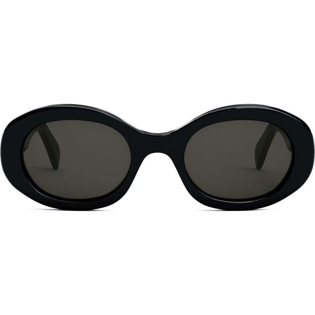 Celine Triomphe Logo Oval Acetate Sunglasses In Black/smoke