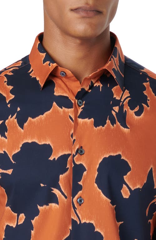 Bugatchi Julian Shaped Fit Floral Print Stretch Cotton Button-up Shirt In Burnt Orange