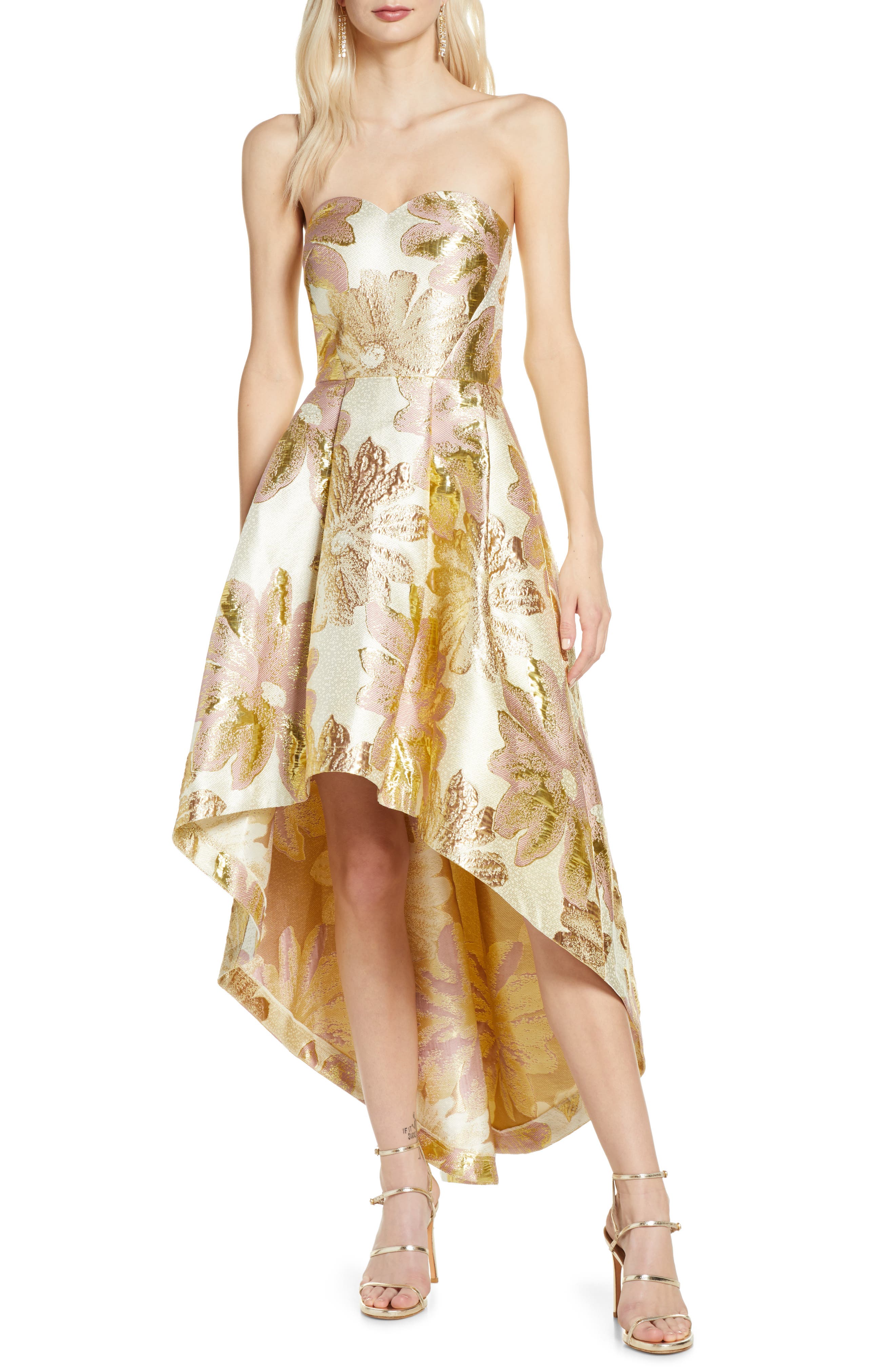 high low brocade dress