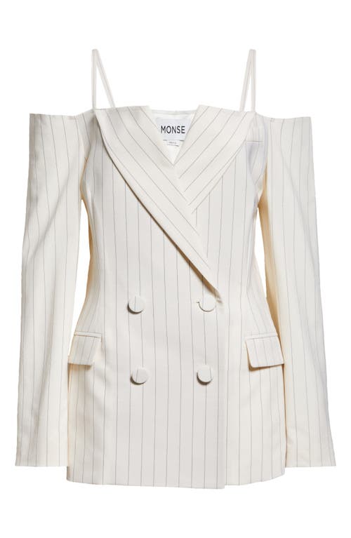 Shop Monse Pinstripe Double Breasted Cold Shoulder Blazer In Ivory