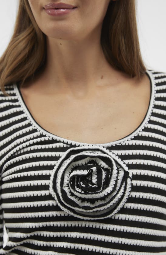 Shop Vero Moda Stripe Jacquard Rosette Knit Top In Black Stripes Snow
