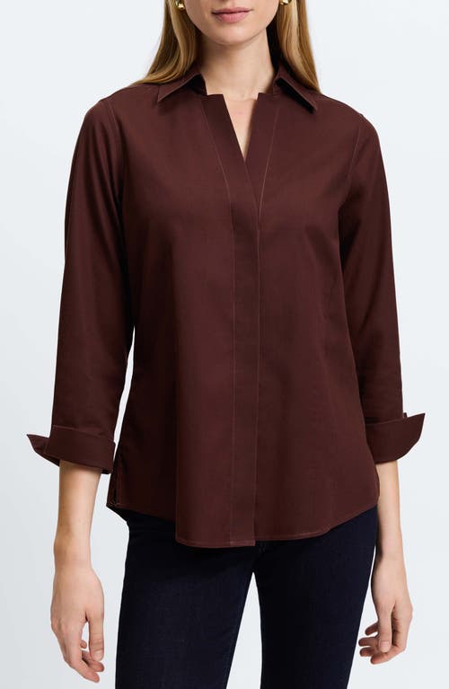 Foxcroft Brooke Grosgrain Trim Cotton Button-up Shirt In Chicory Coffee