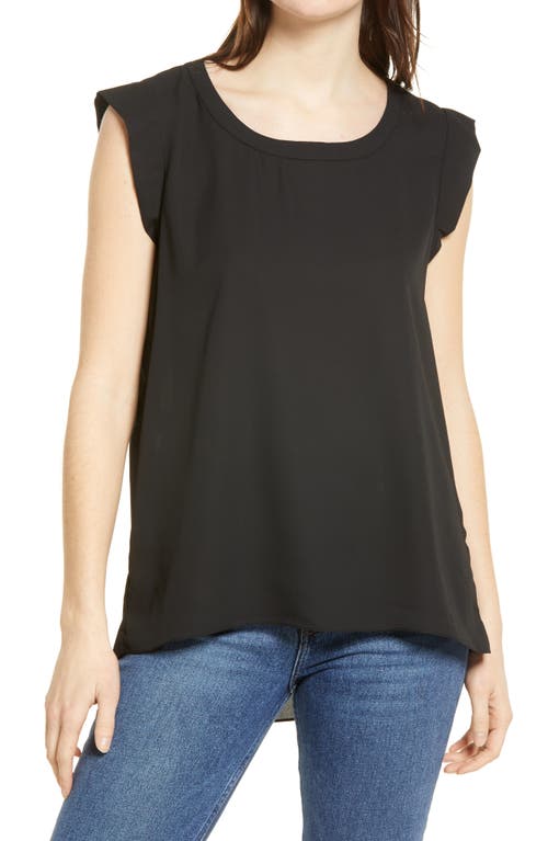 Pleat Back High/Low Top in Black