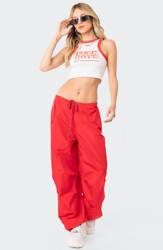 Edikted Rian Nylon Cargo Pants In Red