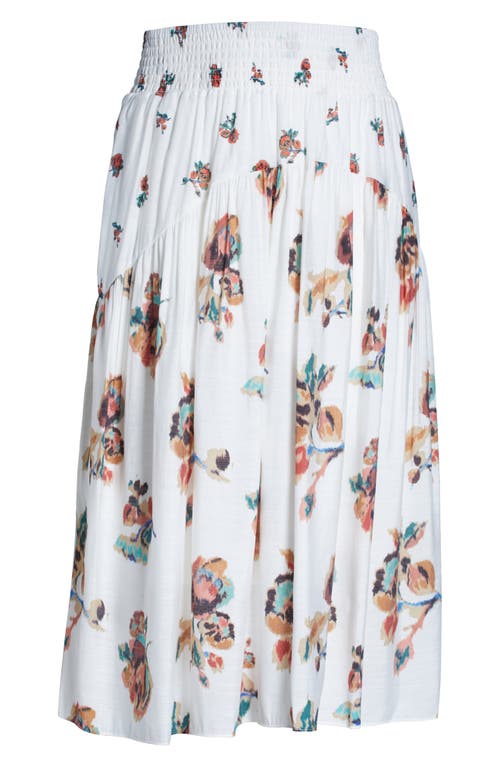 Vince Ikat Smocked Floral Print Skirt In Optic White