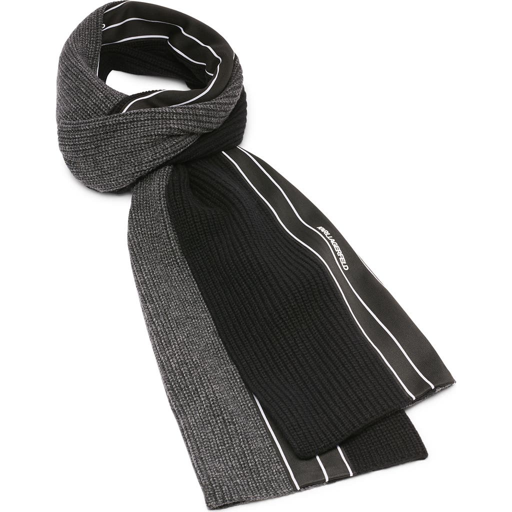 Karl Lagerfeld Paris Colorblock Stripe Wool Blend Scarf In Black/grey