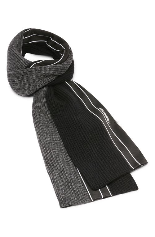 Karl Lagerfeld Paris Colorblock Stripe Wool Blend Scarf In Black/grey
