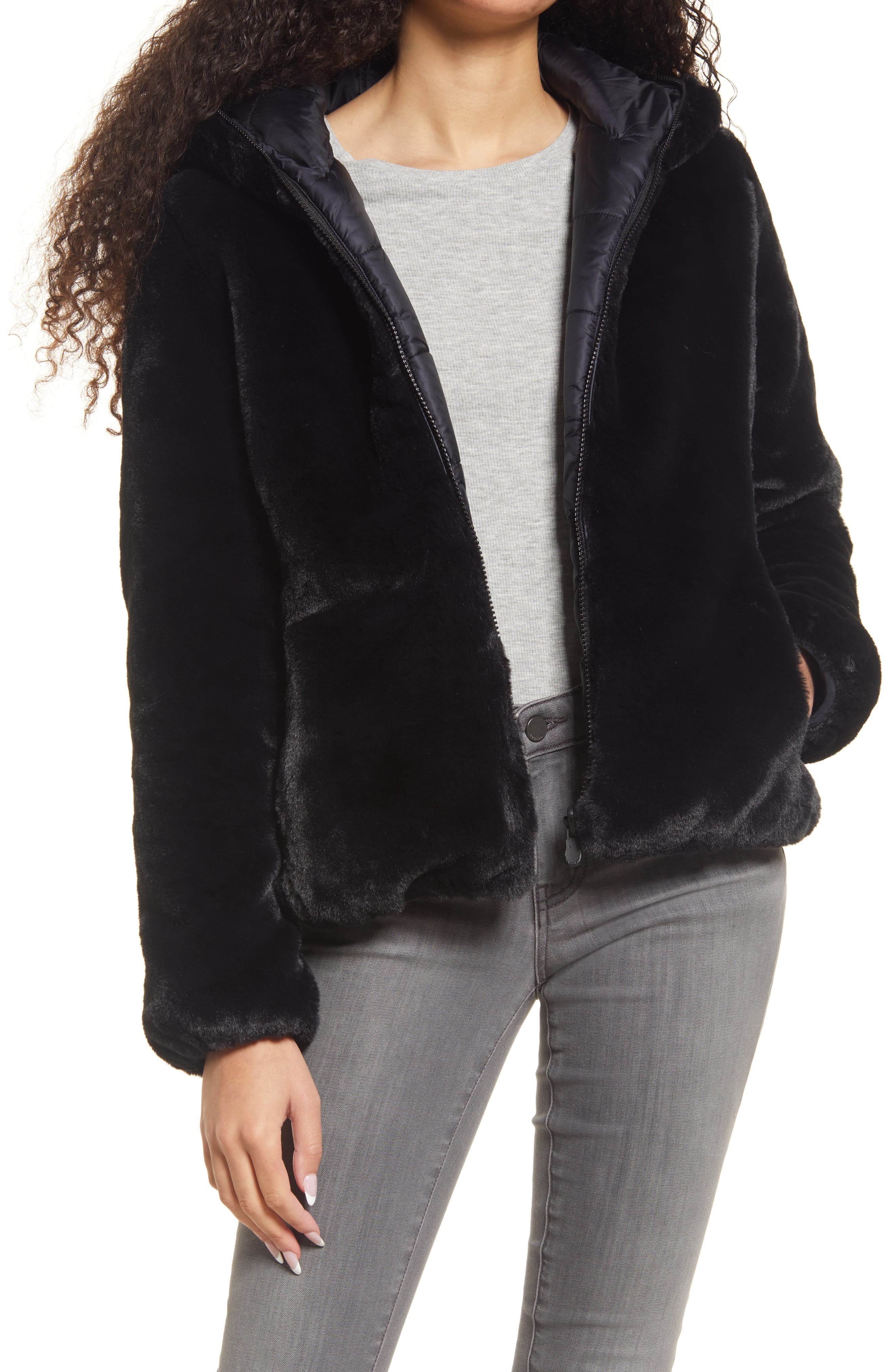 black fluffy jacket