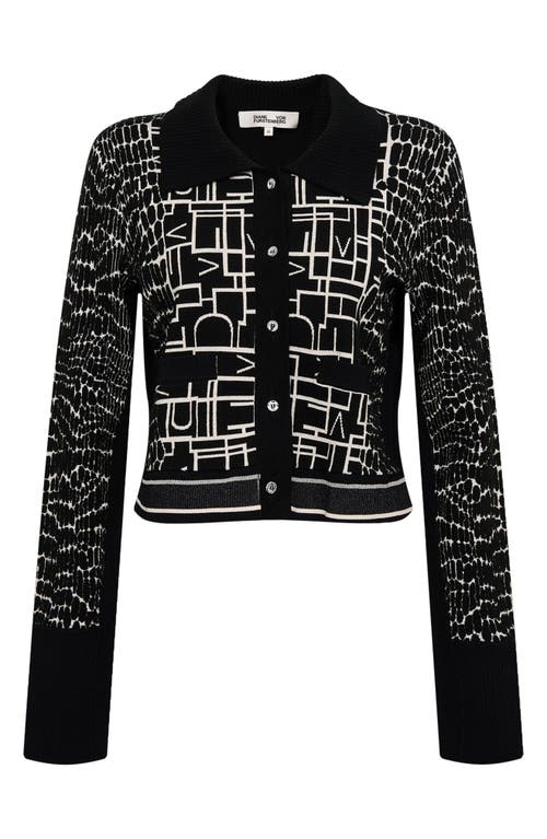 Shop Diane Von Furstenberg Riva Crop Cardigan In Dvf Logo/leopard Black