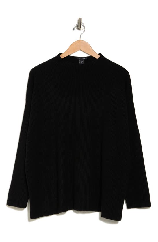 Eileen Fisher Rib Funnel Neck Cashmere Sweater In Black