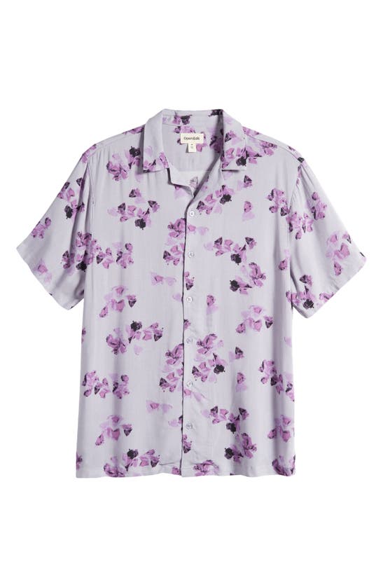 Shop Open Edit Abstract Floral Camp Shirt In Grey Purple Abstract Ink Flow
