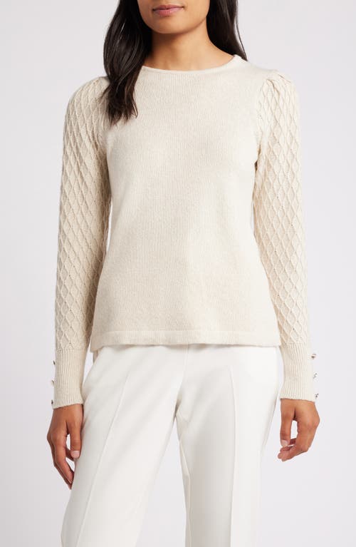 Shop Anne Klein Metallic Mixed Stitch Cotton Blend Sweater In Anne White/gold