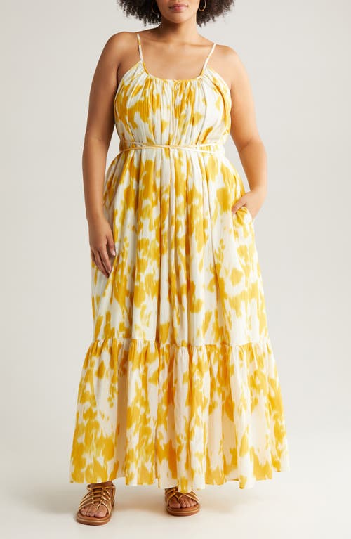 Tie Back Tiered Maxi Dress in Ivory Dove- Yellow Lotus Blur