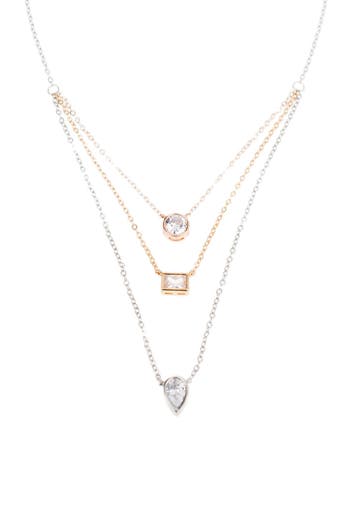 Shop Cz By Kenneth Jay Lane Mixed Cz Triple Tier Layered Necklace In Clear/silver/gold