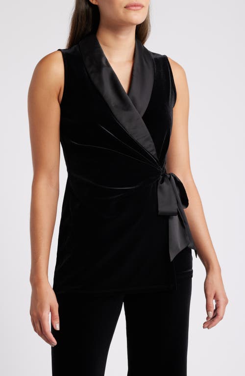 Shop Anne Klein Stretch Velour & Satin Wrap Top In Anne Black