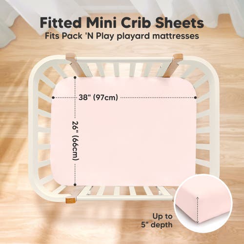 Keababies 2-pack Soothe [protect+] Waterproof Mini Crib Sheets In Mist Rose