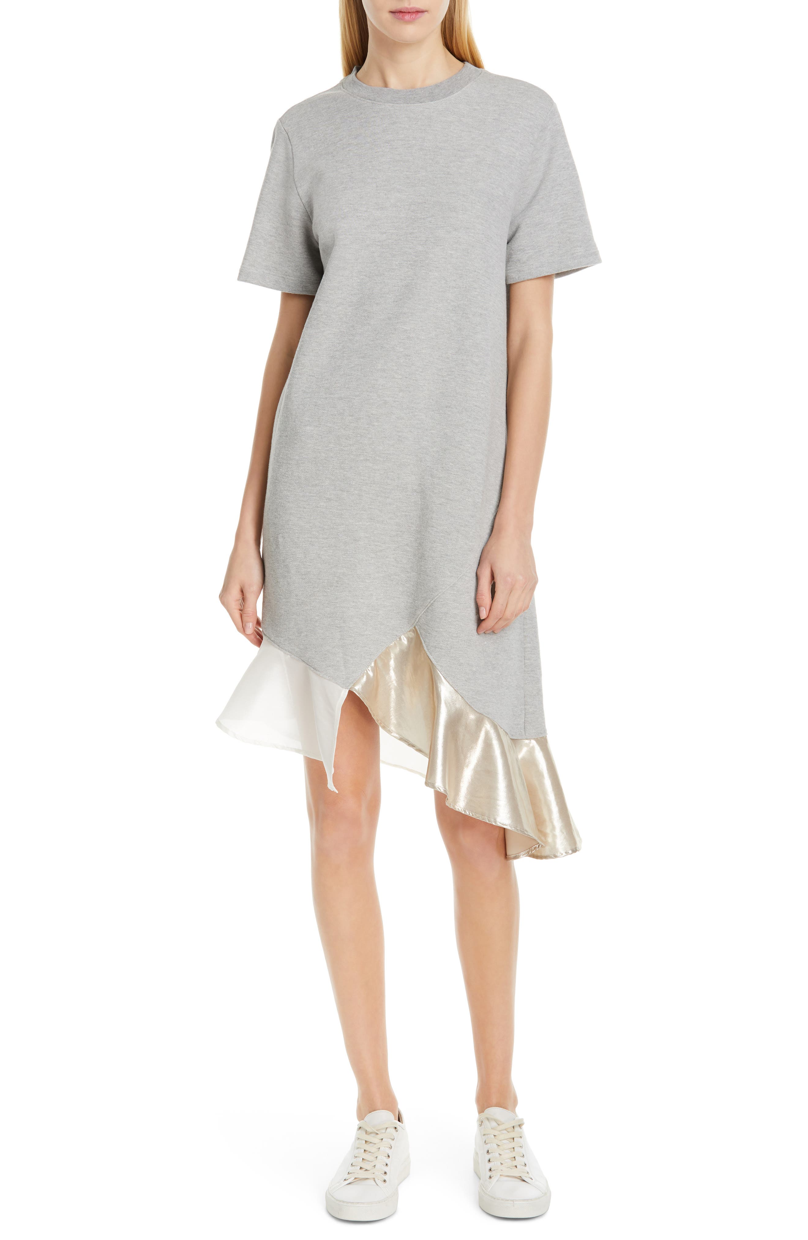 Clu Ruffle Hem Asymmetrical Dress, Grey