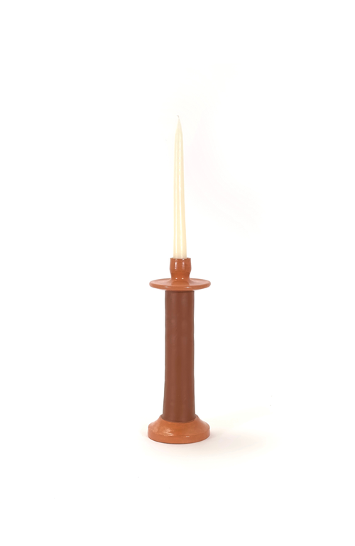 Alcantara-frederic Alcantara Frederic Leather Wrapped Candle Holder In Terracotta