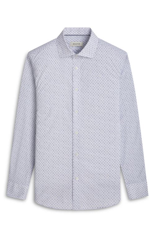 Bugatchi Axel Shaped Fit Diamond Check Stretch Button-up Shirt In White