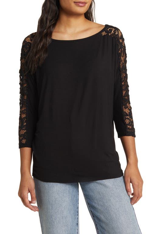 Loveappella Lace Long Sleeve Top Black at Nordstrom,
