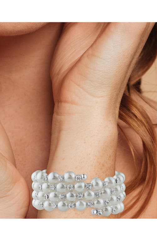 Shop Jardin Imitation Pearl & Crystal Wire Wrap Bracelet In White/clear/silver
