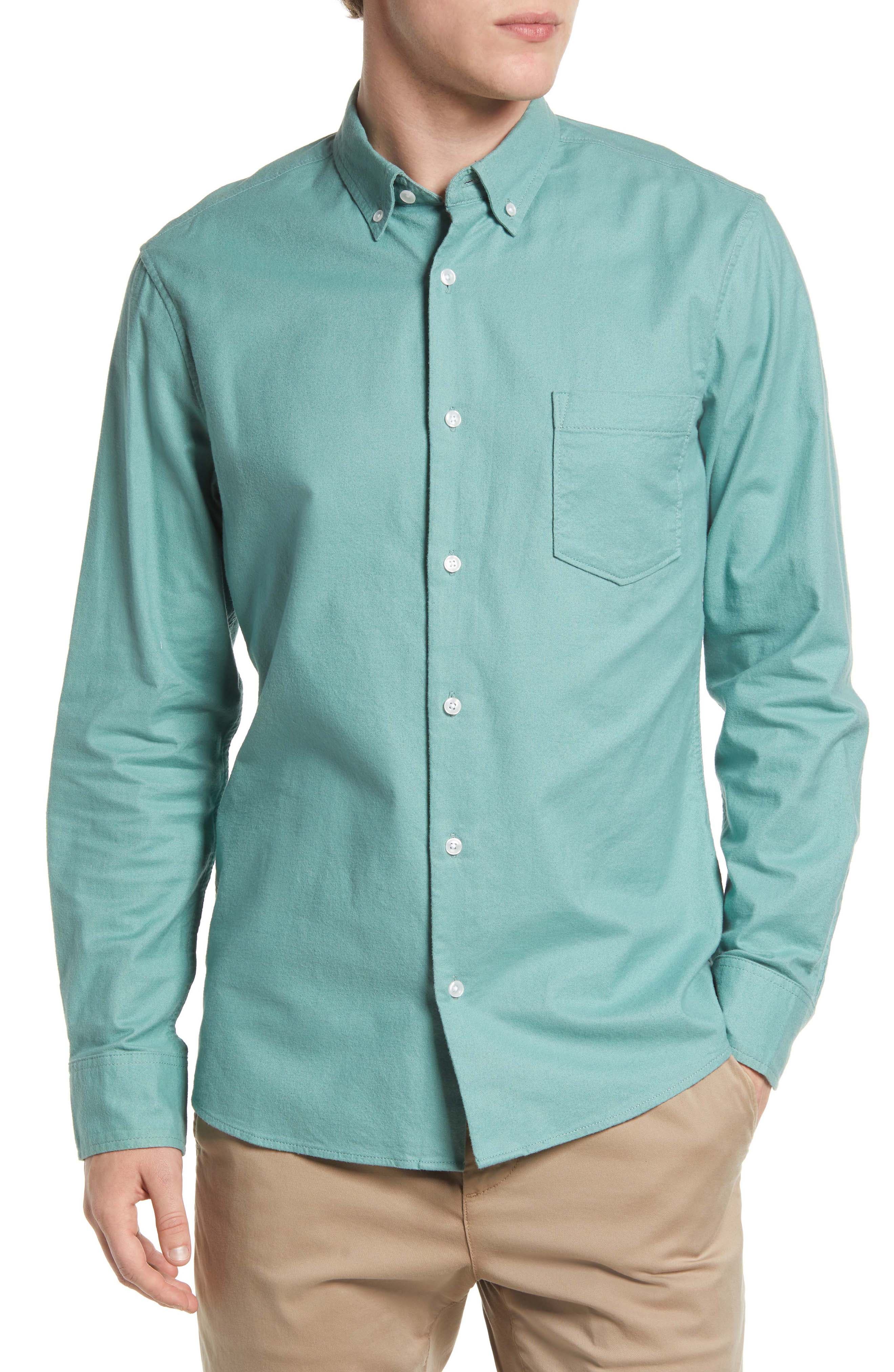 Classic Collar Wool Mix 2 Button Cuff Shirt in a Green Check Twill Cotton 
