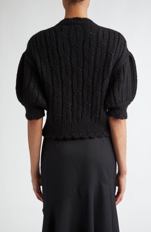 Shop Simone Rocha Crystal Embellished Crop Alpaca & Merino Wool Blend Cardigan In Black/clear