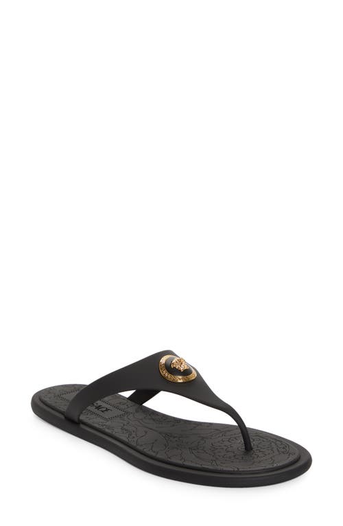 Shop Versace Medusa Flip Flop In Black/ Gold