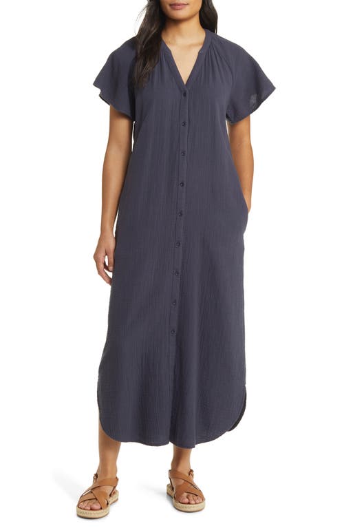 caslon(r) Double Cotton Gauze Vacation Shirtdress in Navy Charcoal