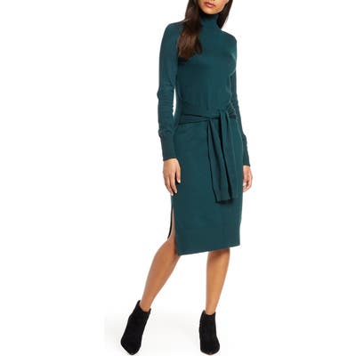 Eliza J Long Sleeve Turtleneck Sweater Dress, Green