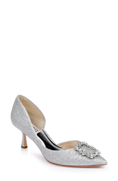 Fabia Embellished Pointed Toe Pump in Silver Textile