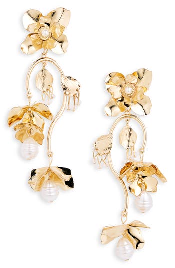 Shop Tasha Imitation Pearl Flower Drop Earrings In Gold/pearl
