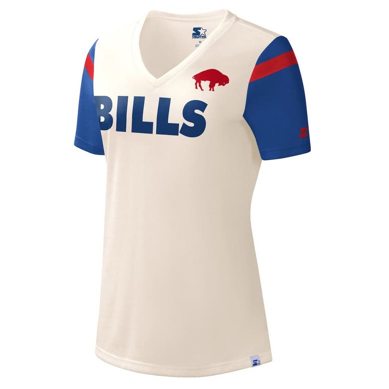 Women's Starter White Buffalo Bills Kick Start V-Neck T-Shirt in Cream