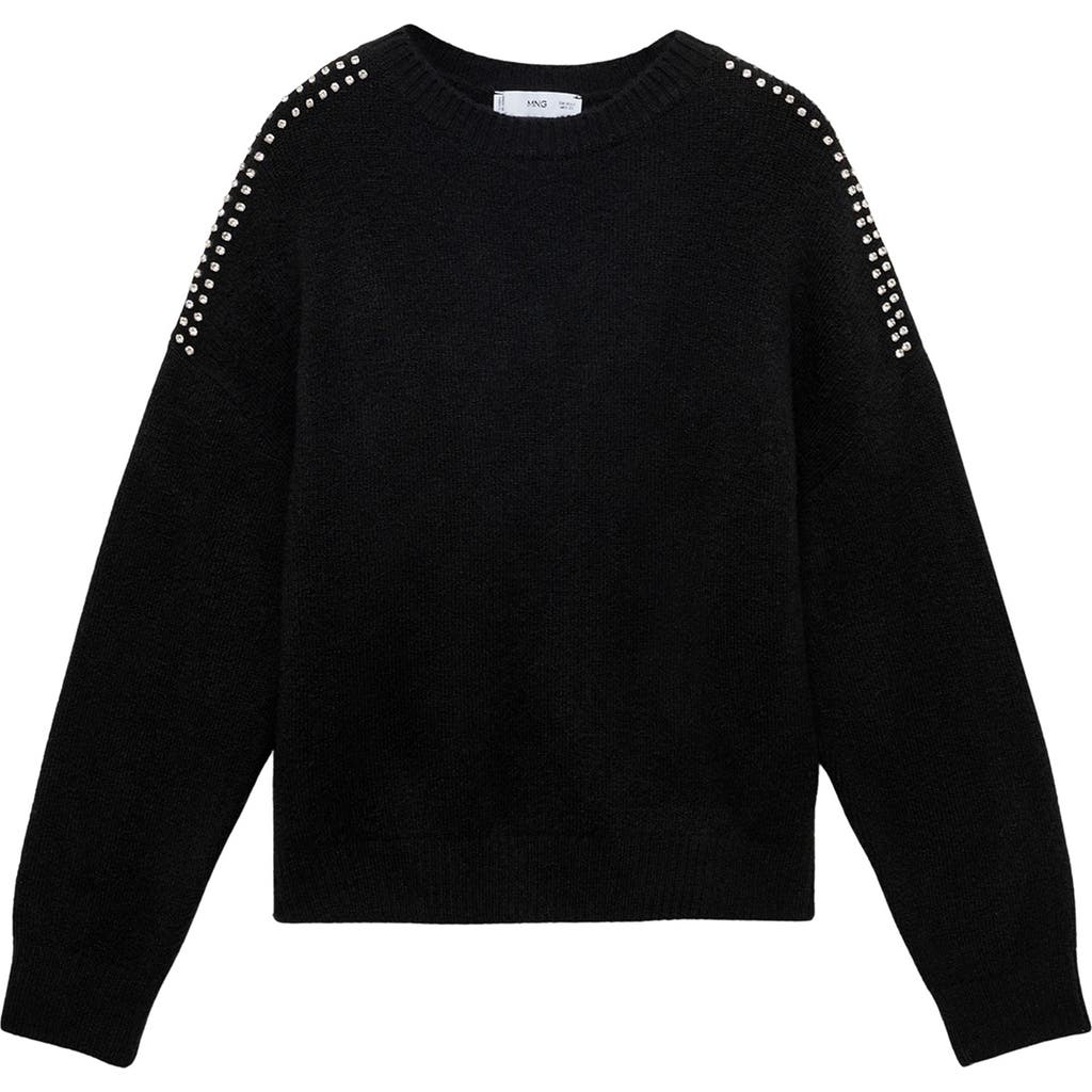 Shop Mango Embellished Shoulder Sweater In Black