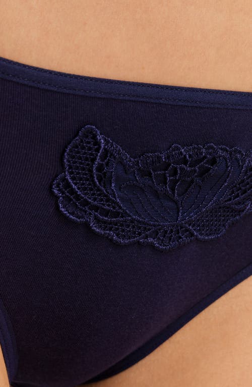 Shop Hanro Anne Embrodiered Trim High Cut Briefs In Evening Blue