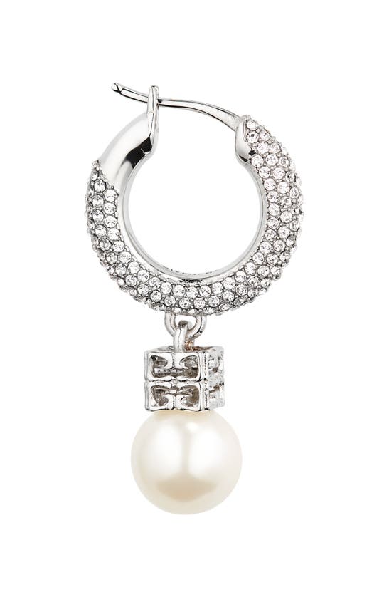 Shop Givenchy Imitation Pearl & Crystal Hoop Earrings In Off White/ Silvery