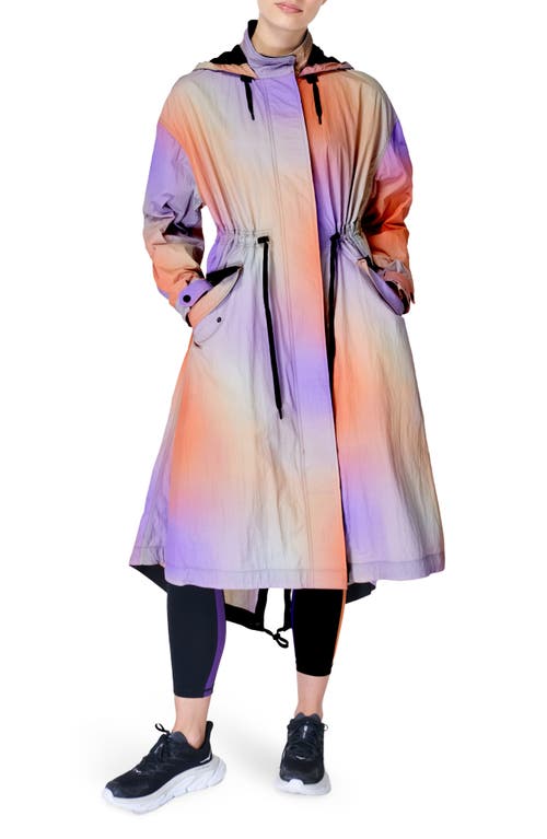 Sweaty Betty Jet Longline Nylon Coat in Purple Ombre Print