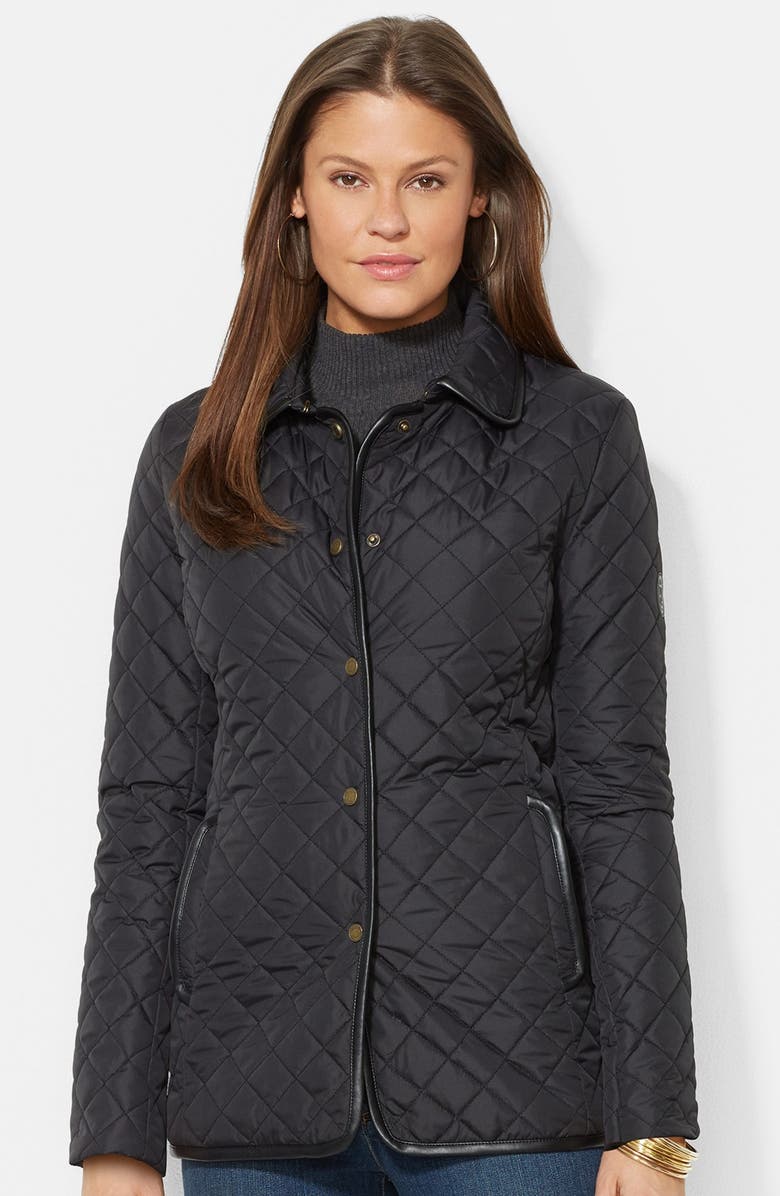 Lauren Ralph Lauren Faux Leather Trim Quilted Jacket | Nordstrom