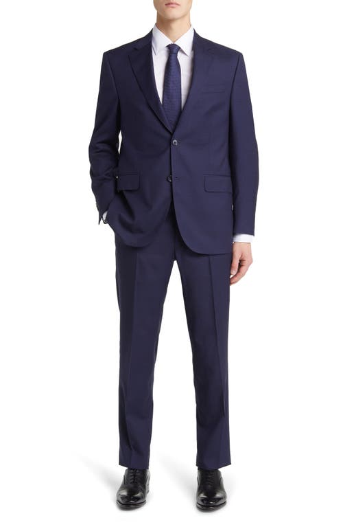 Tailored Fit Windowpane Plaid Wool Suit in Blue
