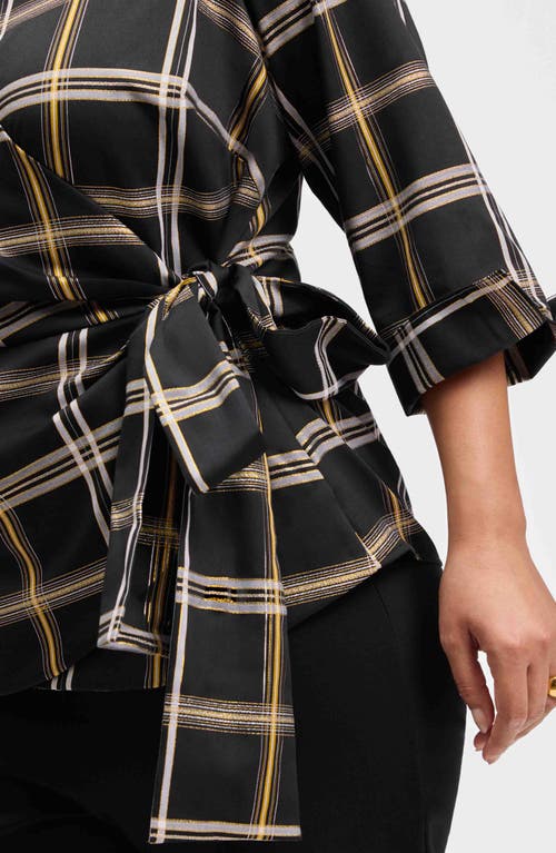 Foxcroft Salina Plaid Wrap Shirt In Black Plaid